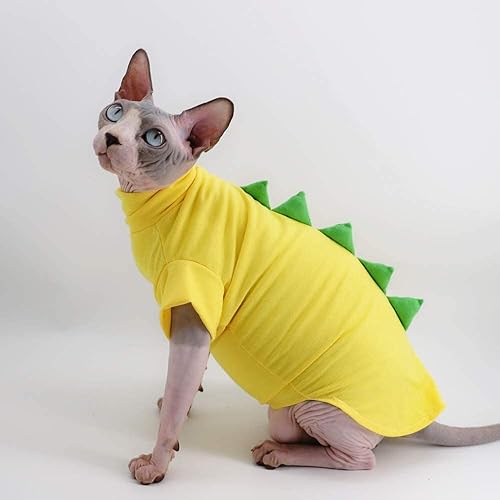Miniatura 2 de Sphynx - Ropa para gatos sin pelo con diseño de dinosaurio, lindas camisas de algodón transpirable para verano, disfraz de gato, ropa para mascotas,