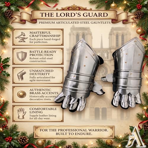 Image of AnNafi Armor Gauntlets Steel Gloves w Brass Accents Armor Pair, Medieval Knight Costume, Warrior Metal Gauntlet (STYLE 3)