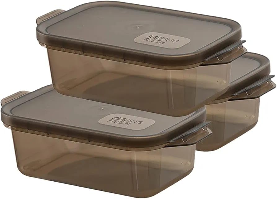 Image of Marve Fridge Storage Box 1100 ML 316 Plastic Food Storage Containers | Food Grade, Leakproof Kitchen Organizer | Freshness Locking, Microwavable & Freezer Safe, Brown With Lid (3 Pcs)