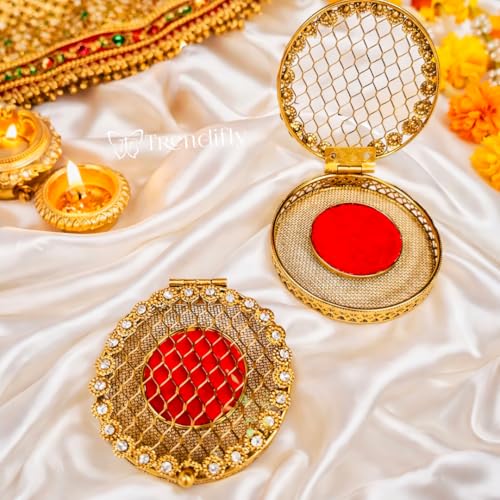 Image of Trendifly Metal Round Gold Silver Coin Cash Shagun Box | Decorative Ring Coin Sikka Storage Gift Box | Wedding Pooja Baby Shower Housewarming Shagun Rakhi Raksha Bandhan Return Gifts