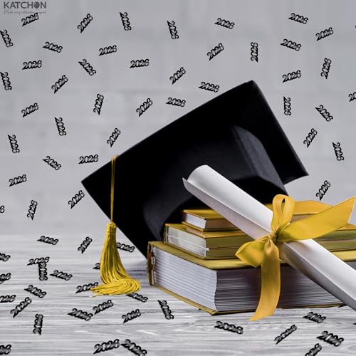 Image of KatchOn, Shiny Black Grad Confetti 2026 - Pack of 500 | Graduation Confetti Class of 2026 Decorations | 2026 Graduation Decorations | Prom Decorations 2026