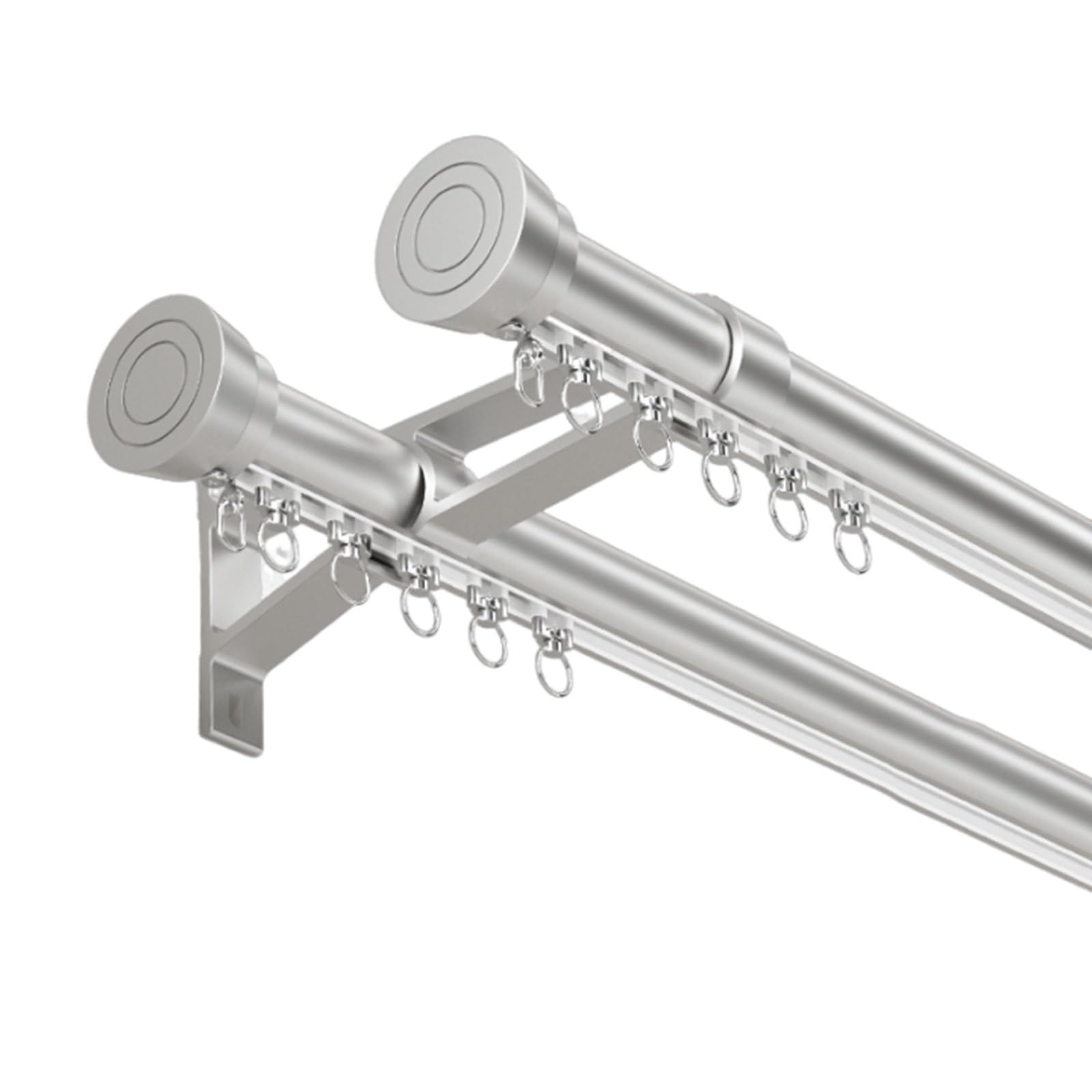 Double Curtain Poles Heavy Duty Wall Mounted 150cm Bay Window Curtain Rail Track with Aluminum Alloy Rod Brackets Grey Color