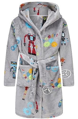 Image of E.W Apparel Boys Girls Robe Soft Fleece Bathrobe for Kids (Robot, 9-10 Years)