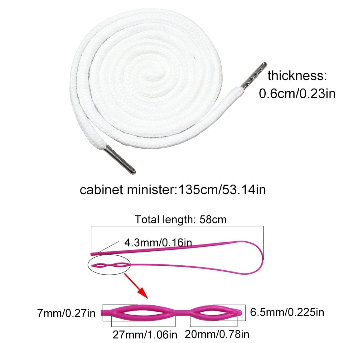 4 pezzi Cordoncini di ricambio con coulisse, cotone con cordoncino e 1 pezzi attrezzi per infila flessibile per pantaloni della tuta Felpe con cappuccio Scrubs Giacche Pantaloncini Lacci