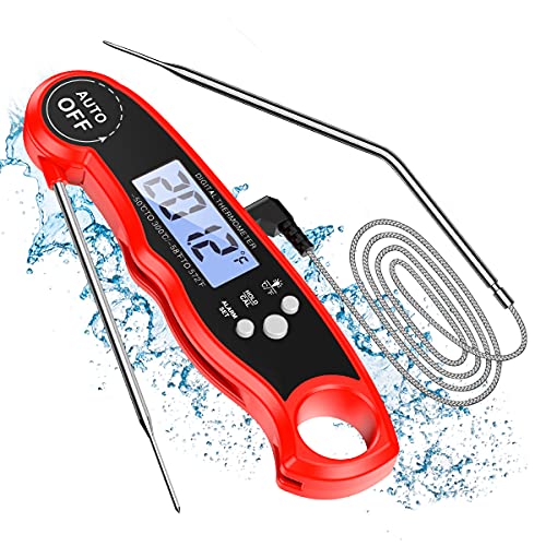 JXTZ Meat Thermometer, Instant Read Food Thermometer, Cooking Thermometer with Dual Foldable Long Probe, Temp Alarm, Waterproof Kitchen Digital Thermometer with Backlit LCD for Baking, Oven, Grill