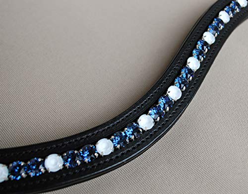GlücksHucke Glitzer Stirnriemen Pferd blau 'Heaven' geschwungen, weich unterlegt (Vollblut/Cob, Leder Schwarz) Cover