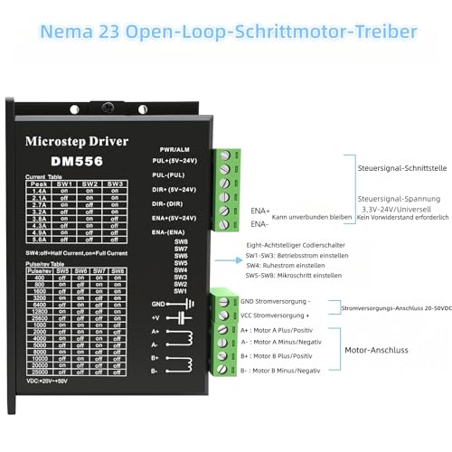 1 Achse Kit Nema23 57mm Schrittmotor 3Nm 300Ncm 425oz.in 3A 2 Phase 4 Wire 1.8 Stepper Winkel & DM556 Stepper Motor Treiber für CNC Graviermaschine 3D Drucker Set