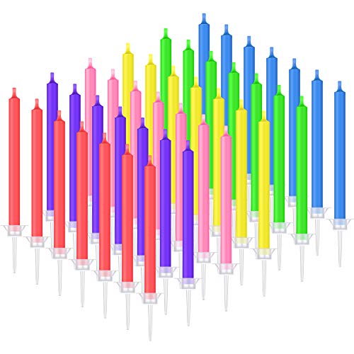 36 Pieces Birthday Cake Candles with Colored Flames Colorful Rainbow Candles in Holder