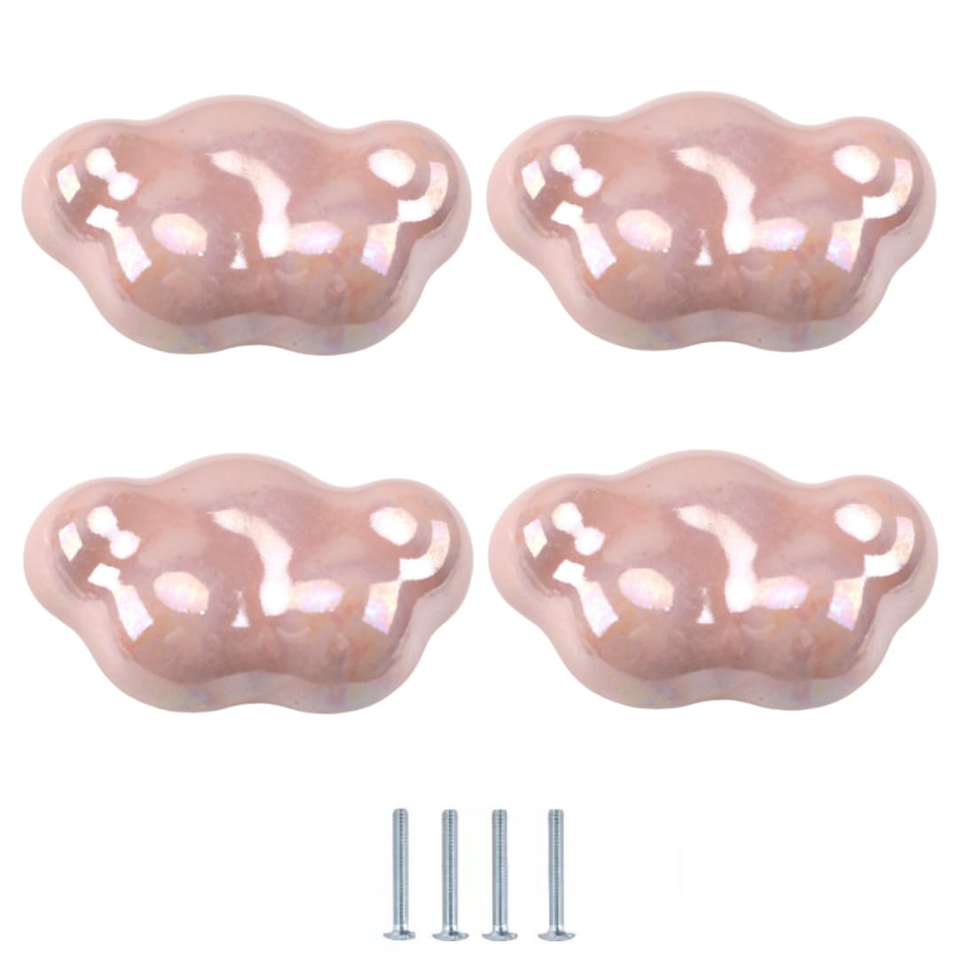 ENmrfvkz Ceramic Cupboard Drawer Handle Knobs, Ceramic Cupboard Drawer Knobs, Cloud and Star, 4 Pcs Multicolor(Pink Clouds)