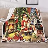 LOVINSUNSHINE Christmas Blankets and Throws, Holiday Throw Blanket,Christmas Santa Claus Fleece Sherpa Throw Blanket for Couch Soft,Thick Winter Warm Cozy Flannel Blanket (50X60)