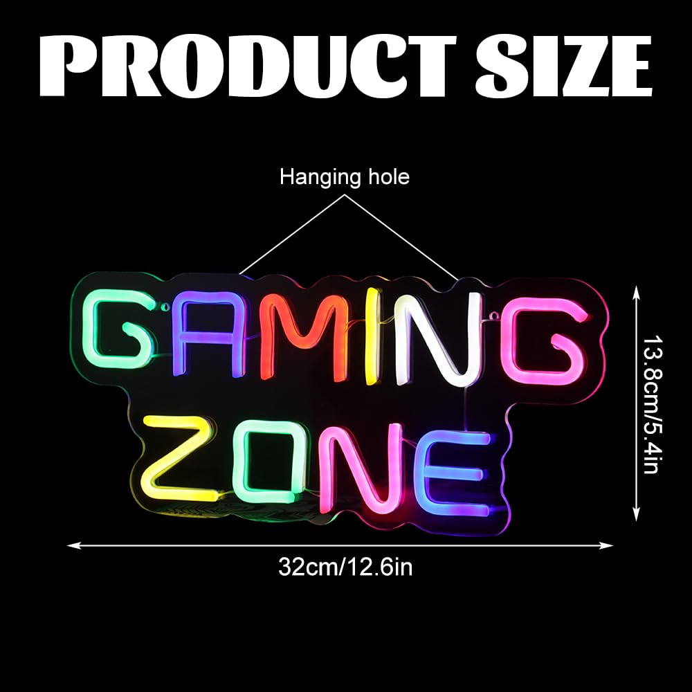 Gaming Zone Enseigne Lumineuse, Neon Gaming avec Interrupteur, Chargement USB Neon Gamer pour Décoration Gaming, Idéale pour Décorer Chambre, Bar, Salle de Jeux, Cadeau Parfait pour les Gamers