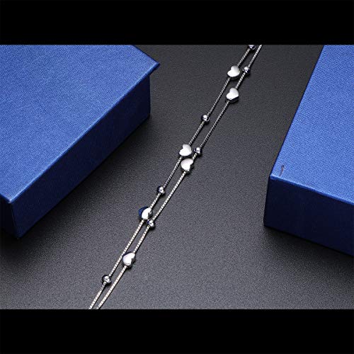 S925 Sterling Silver Jewelry Forever Love Heart Beads Double Chain Bracelet Friendship Adjustable Charm Bracelet Gift for Women4