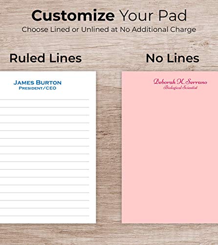 Custom Printed White Notepads 4.25 x 5.5 inches - Colorful Memo Pads Personalized with your Company Name, Ruled Lines or No Lines in Multiple Paper Colors - 50 Note Sheets per Pad - 4 Pads