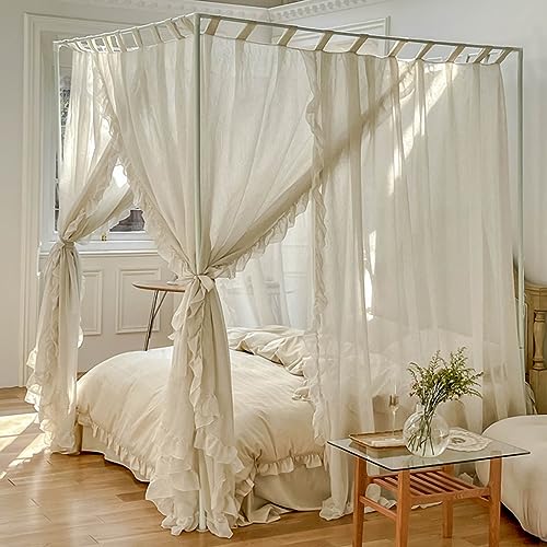Elegante Spitze Prinzessin 4 Eckpfosten Moskitonetz Romantisch für Mädchen Frauen Bettvorhang Baldachin für Erwachsene Hochzeit Schlafzimmer Kinderzimmer Dekoration