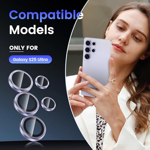 Image of Tensea (3+2 Pack Compatible with Samsung Galaxy S25 Ultra Camera Lens Protector, 9H Tempered Glass, Camera Cover, Screen Protector, Metal, Custom Ring, Installation Tray)