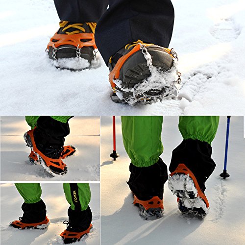 Cosyzone Crampons Traction Cleats Ice Grips Spikes for Shoe/Boots Safe for Walking, Jogging, Climbing Fishing Hiking-Orange (1 Pair)