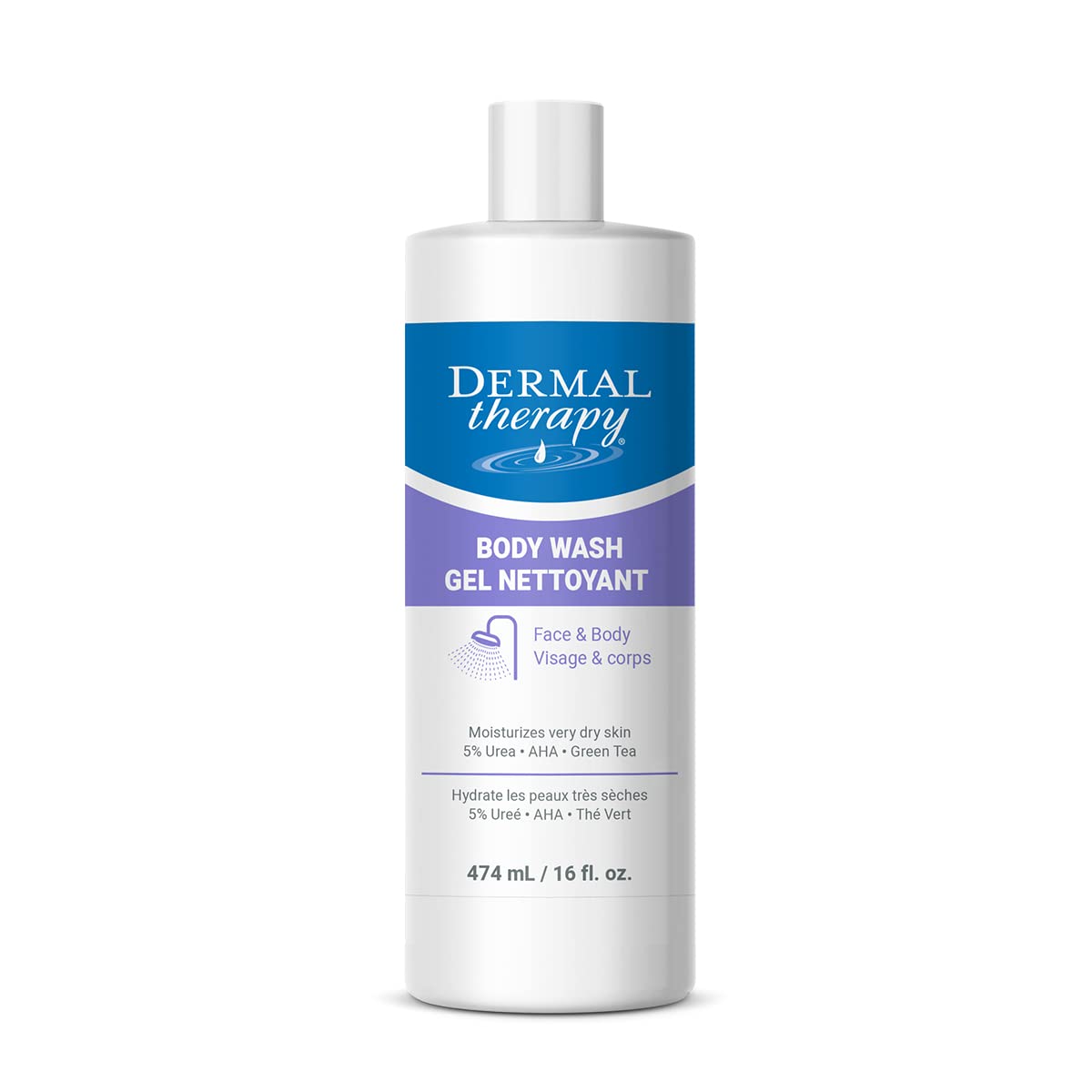 Dermal Therapy2-in-1 Body Wash Moisturizing Cleanser - 5% Urea & AHA, Sulfate-Free - 16 Fl Oz / 474 ml