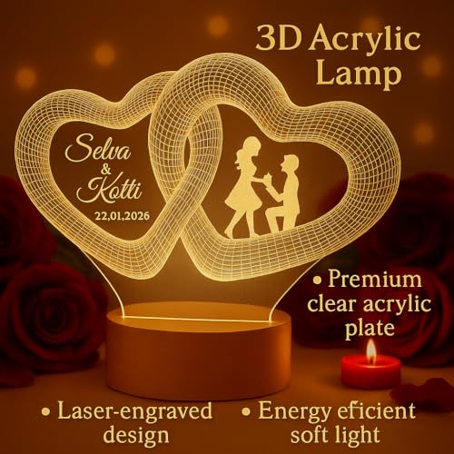 Image of Anniversary Personalized Infinity Heart LED Lamp for Couples | 3D Illusion Custom Night Light for Wedding Marriage & Engagement | Warm White Acrylic Lamp for Wife Romantic Gifts