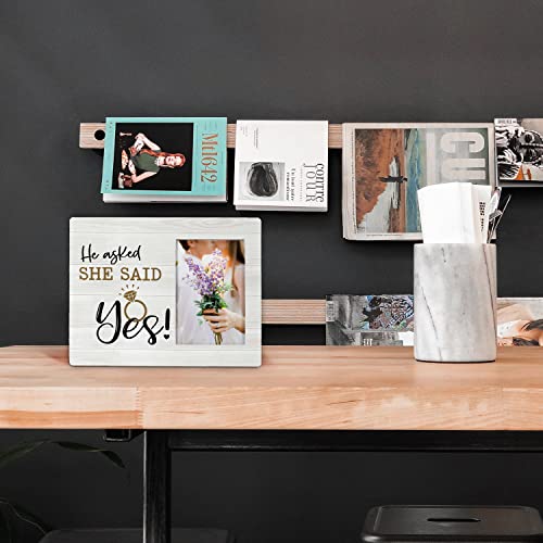 Fondcanyon He Asked And She Said Yes Picture Photo Frame,Proposal Picture Frames,Engagement Gifts For Him Her Bride To Be Groom To Be,Valentine Christmas Birthday Gifts For Him Her(4X6 Inch Photo) #TOP1