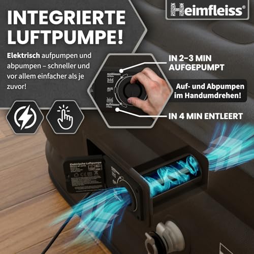 Heimfleiss® Luftmatratze 2 Personen | Premium Luftbett selbstaufblasend 150x200 cm | Schnell Aufblasbare Matratze ideal nutzbar als Gästebett & Reisebett | Selbstaufblasbare Camping Air Mattress