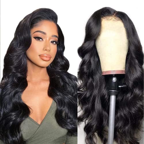 Alipop Perruque Femme Naturelle Bresilienne 13x4 Full Lace Frontal Wig Human Hair 100% Body Wavy Bouclée Lace Wig 150% Densité Naturels Noir Perruque Cheveux Humains16inch(40cm)