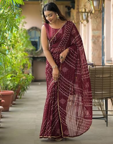 Image of SIRIL Women's Georgette Bandhani Printed Saree With Unstitched Blouse Piece