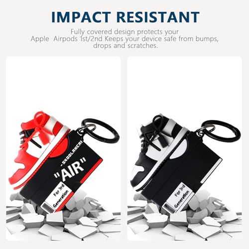 Image of [2Pack] Gedicht for Apple Airpods 3rd Generation Case Cover, Cute Cartoon Shoe Box Soft Silicone Protective Cases for AirPods 3 Case with Keychain for Women Men, Red+Black