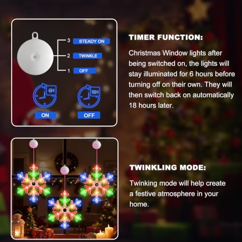 Image of 3Pack Christmas Window Lights Decorations Multicolor Snowflake Indoor