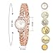 Clastyle Rose Gold Watch and Bracelet Set for Women Elegant Rhinestone Slim Wrist Watch with 2 Bangles Mother of Pearl Ladies Bracelet Watches Gift for Her
