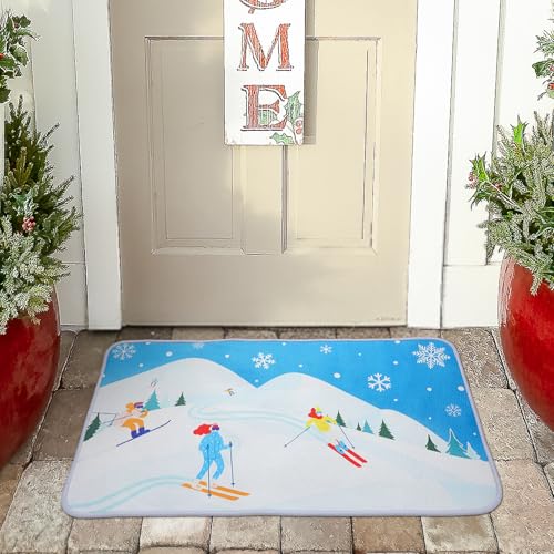 Drydiet ウィンタースキー スポーツ ドアマット 16 x 28インチ ヴィンテージ 雪山 ラグ 洗濯可能 再利用可能 滑り止め フロントドアマット 屋内 屋外 玄関 リビングルーム ホームデコレーション [5]