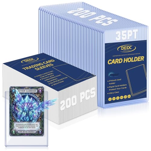 Image of DEDC 200 Top Loader Card Holder Storage for Trading Cards Sports Soft Penny Sleeves Hard Plastic 35 Point Protective 3 inch x 4 inch Toploaders Rigid Memorabilia Collectibles