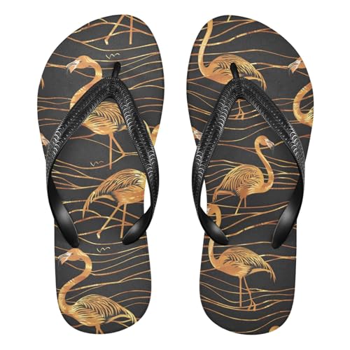 ALAZA Flamingo Gold Pattern Flip Flops for Women Fashion Beach Slippers Comfort Mens Flip Flops Non-Slip Rubber Shower Slippers Sandal for Hotel Travel Sport,XS