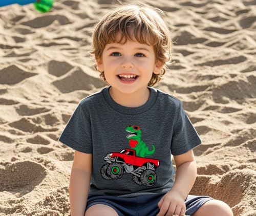 Image of Toddler Boys Girls Valentine's T-Shirt Love Heart Truck Dinosaur Shirt Cotton Kids Tee Tops 2-7 Years