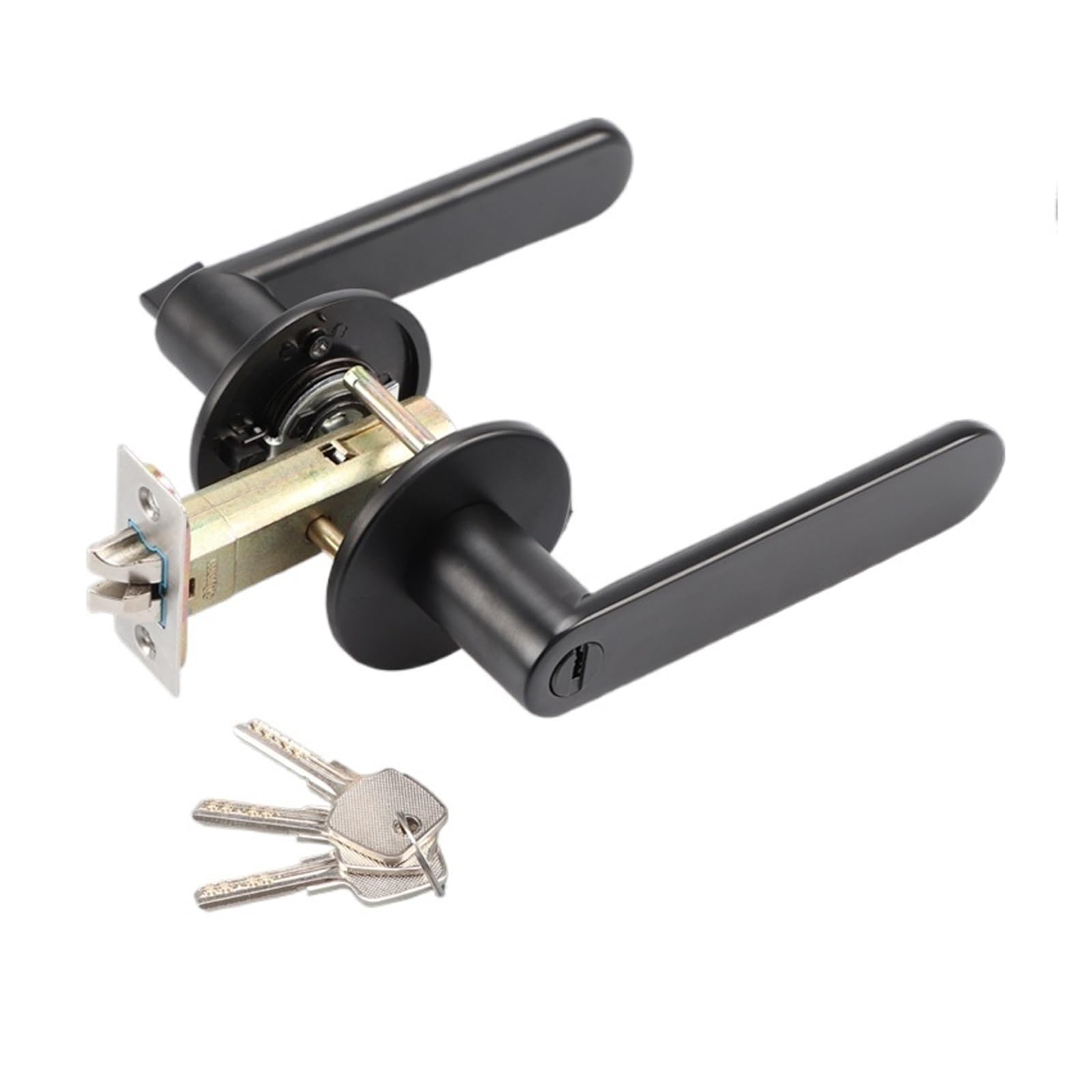 Sjloynwq Black With Key Silent Door Lock Three-Pole Round Handle(Black With Key)