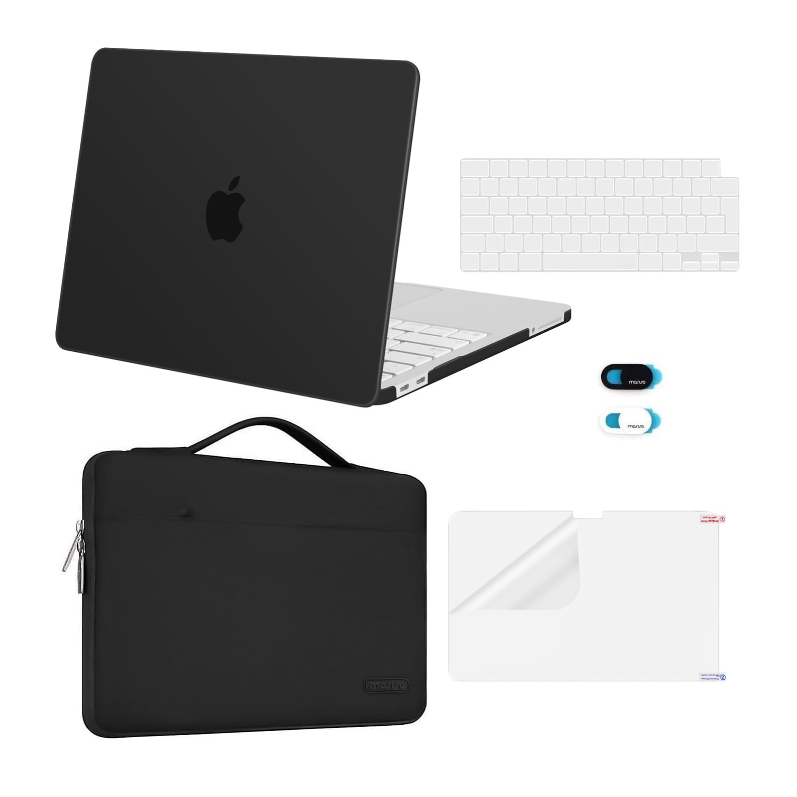 MOSISO Funda Compatible con MacBook Neo 13 Pulgadas A18 Pro 2026 A3404, 5 en 1 Resistente Arañazos Funda Protectora Rígida&Bolsa Portátil&Tapa Teclado&Pantalla Protector&Cámara Web,Negro