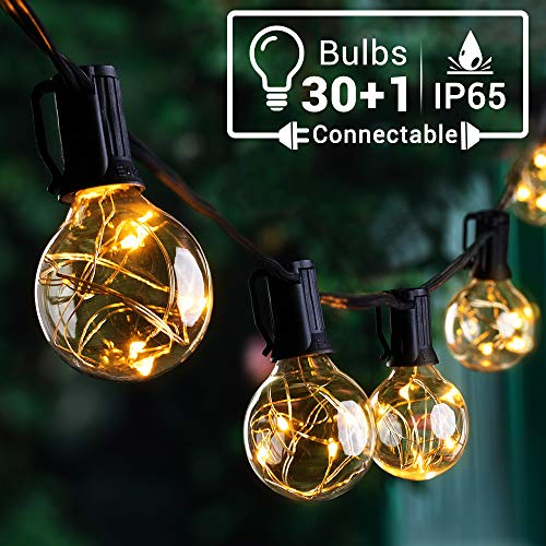 Quntis Outdoor String Globe Lights - 9.8M 30+1 G40 Bulbs 155 LEDs End to End Connectable Patio Lights Decorative for Indoor Outdoor Backyard Bistro Pergola Tents Market Cafe Gazebo Party Christmas