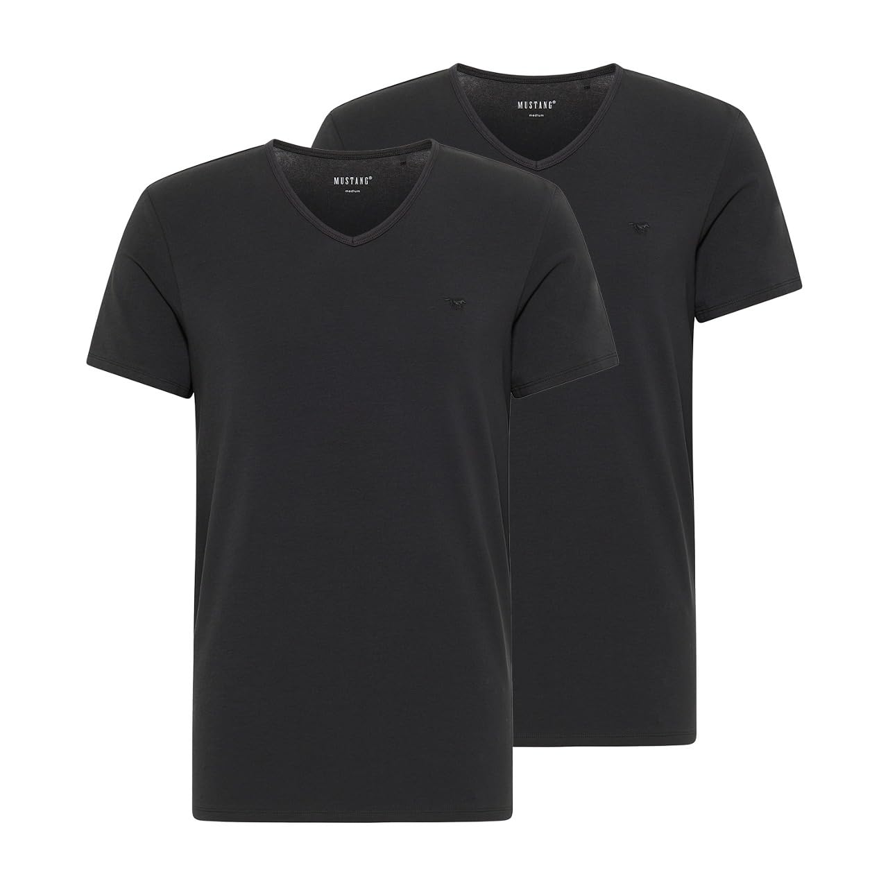 MUSTANG Herren T-Shirt Amado 2er Pack - Regular Fit S- 3XL Weiss Schwarz Stretch