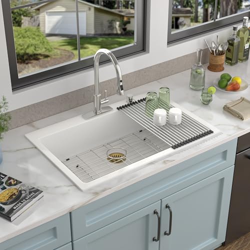Évier de cuisine granit composite blanc pour simplifier vos repas de famille