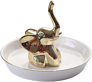 RRMMAN Glazed Ceramic Ring Dish, Royal Gold Antler Deer Ring Holder Dish, Jewelry Dish, Ring Holder for Jewelry, Rings, Earrings & Necklaces (Golden elephant)
