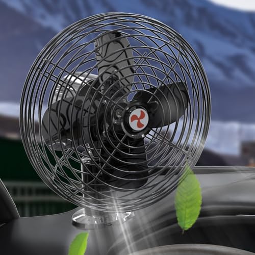 All-Metal Black 8" 12V Truck Fan with 2 Speed, Cigarette Lighter Plug Fan,Used for Truck Ca(Cord Length 6FT)
