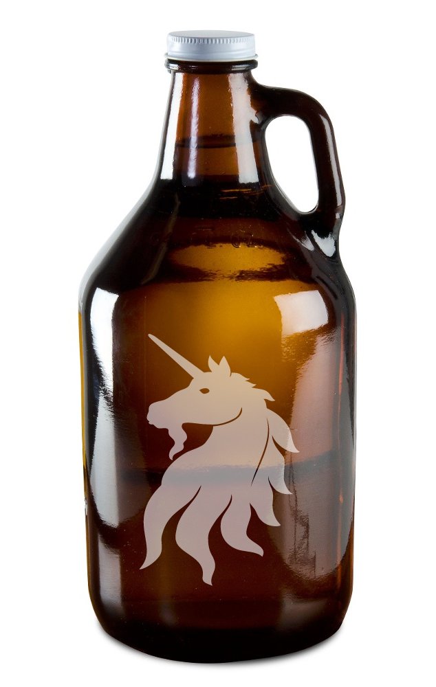 Unicorn Sigil Hand-Made Etched Glass Beer Growler 64 oz