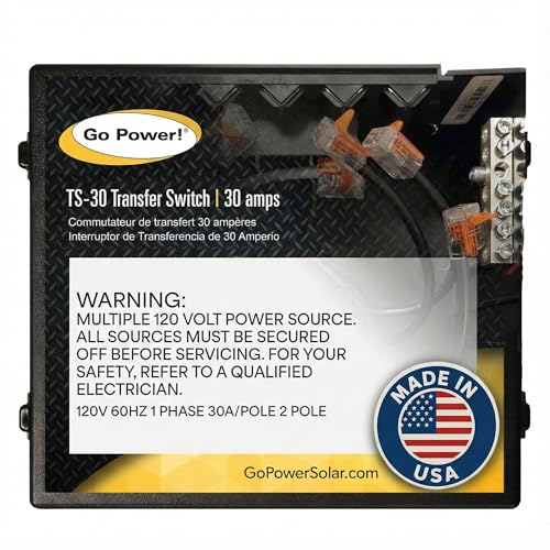 Go Power! TS-30 30 Amp Automatic Transfer Switch, Dual Source Compatibility, Generator Delay Switch, Easy Installation, Compact Design, Black