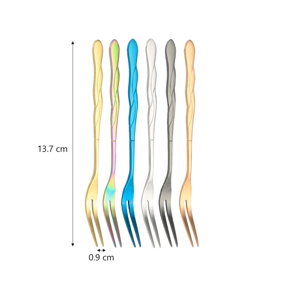 DOITOOL 10pcs Stainless Steel Cake Fork Fruit Fork Dessert Cake Forks Salad Cocktail Fork Two Prong Dinner Fork Golden