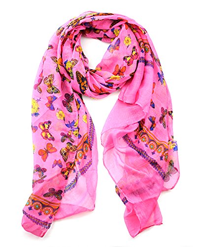 NYFASHION101 Printed Butterflies & Flowers Fern Bordered Scarf Shawl Wrap2