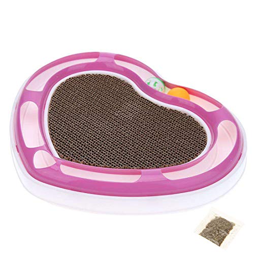 Image of Cat Stratcher By PetVogue with Free Catnip Heart Shape Cat Scratcher Pad Recyclable Corrugated Cardboard with Bell Ball Tunnel Toy | Free Catnip Included (Color May Vary)