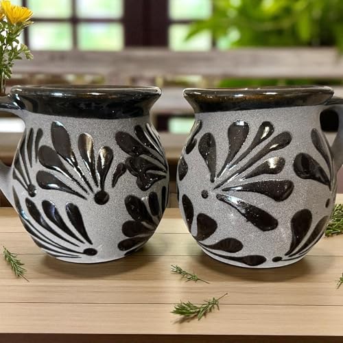 Set de 2 tazas Mexicanas de barro negro estilo Talavera 12 oz miniatura 2