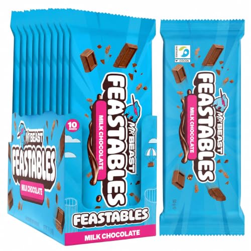 Feastables MrBeast Milk Chocolate Bar 60g Each Pack of 10 Creamy and Smooth Texture Made with Simple Ingredients Great for Everyday Treats or Gifting