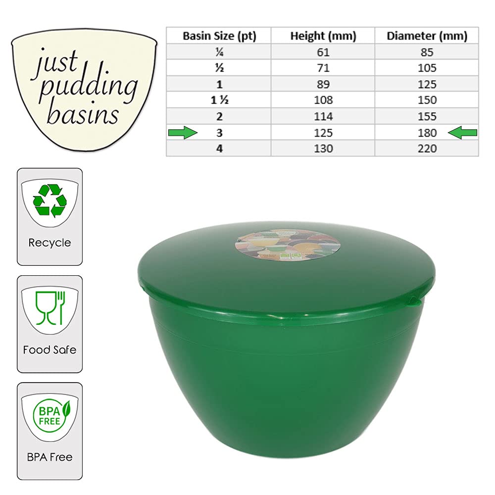 Ciotole Natalizie Per Budino Con Coperchio Verde: In Plastica Per Cottura A Vapore, Forno E Microonde, Varie Misure (1/4, 1/2, 1, 2, 3 Pinte) - 3