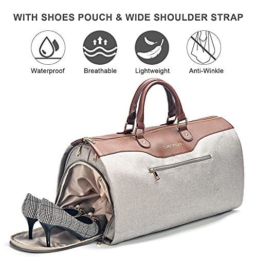 Convertible Garment Bag with Shoulder Strap, Travel Weekender Overnight Carry on Garment Duffel Bag for Women with Shoes Compartment - 2 in 1 Hanging Suitcase Suit Travel Bags