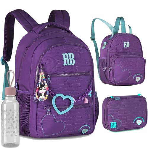 Kit Mochila Escolar Rebecca Bonbon RB 27014 Roxa com Lancheira, Estojo box e Garrafinha